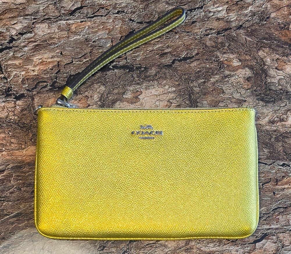 Coach 52783 Metallic Gold Leather Large Wristlet Clutch Zip Pouch